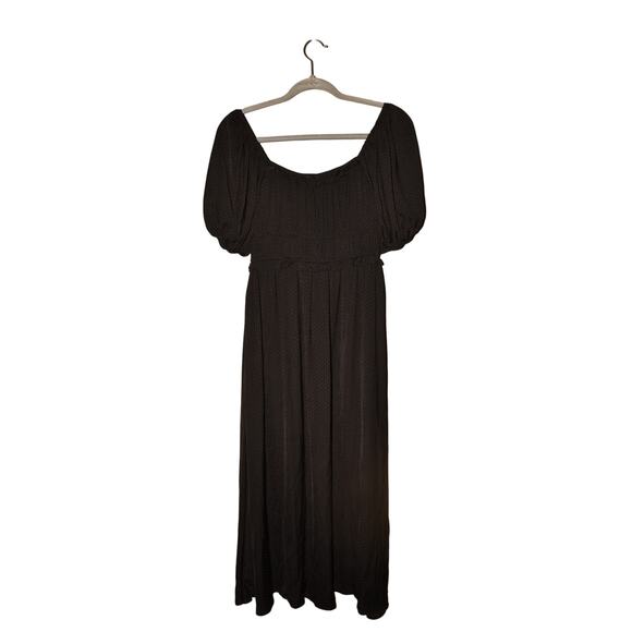 DRA LA $164 Black Micro Polka Dot Short Puff‎ Sleeve Maiden Maxi Dress Medium - Picture 2 of 4